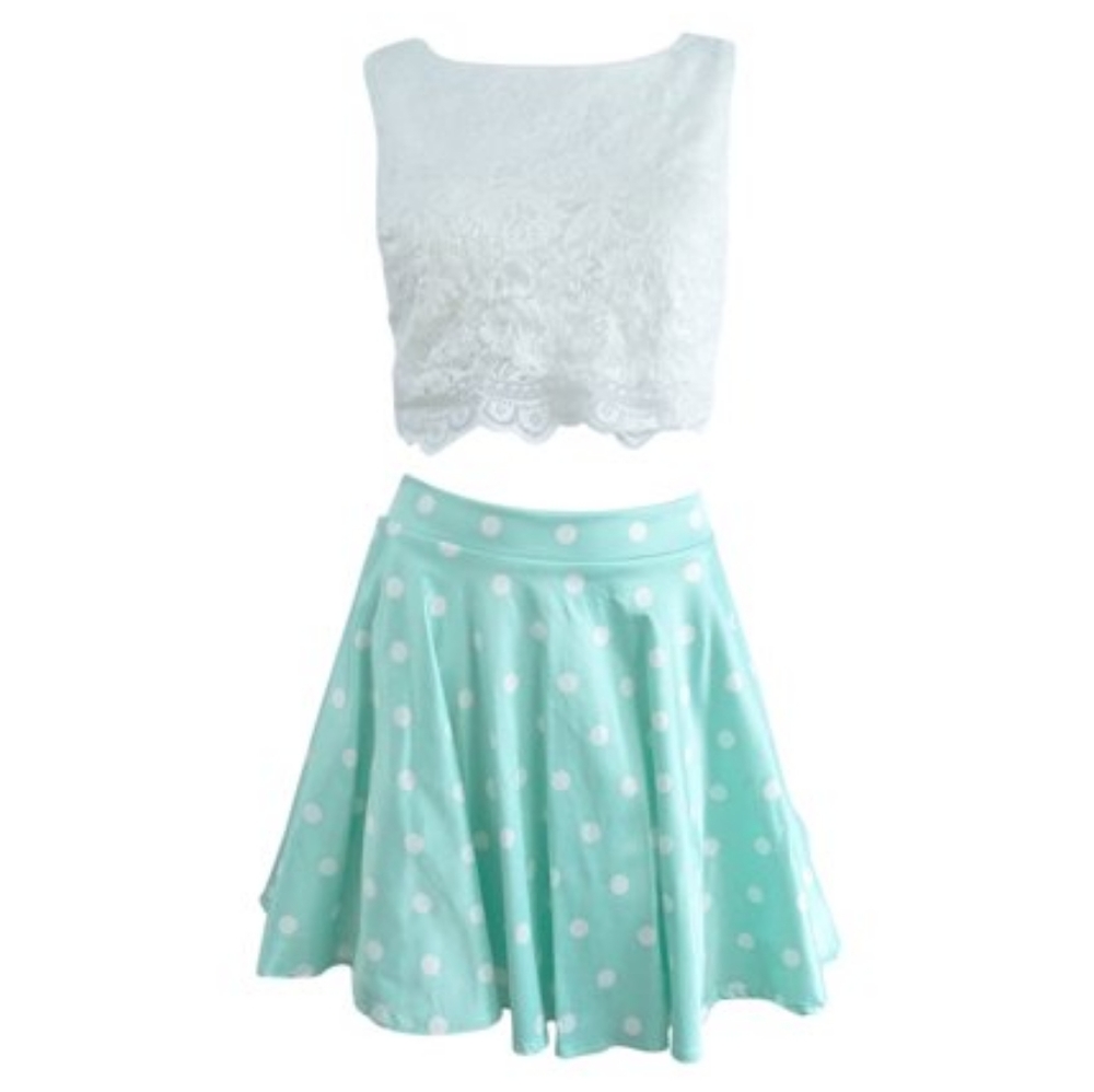 City Studio 2 Piece Polka Dot Skirt and Lace Top